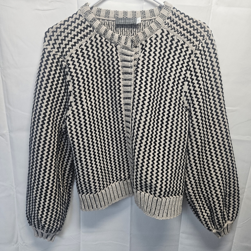 Mint Velvet Luxe Cream and Black Zigzag Cardigan